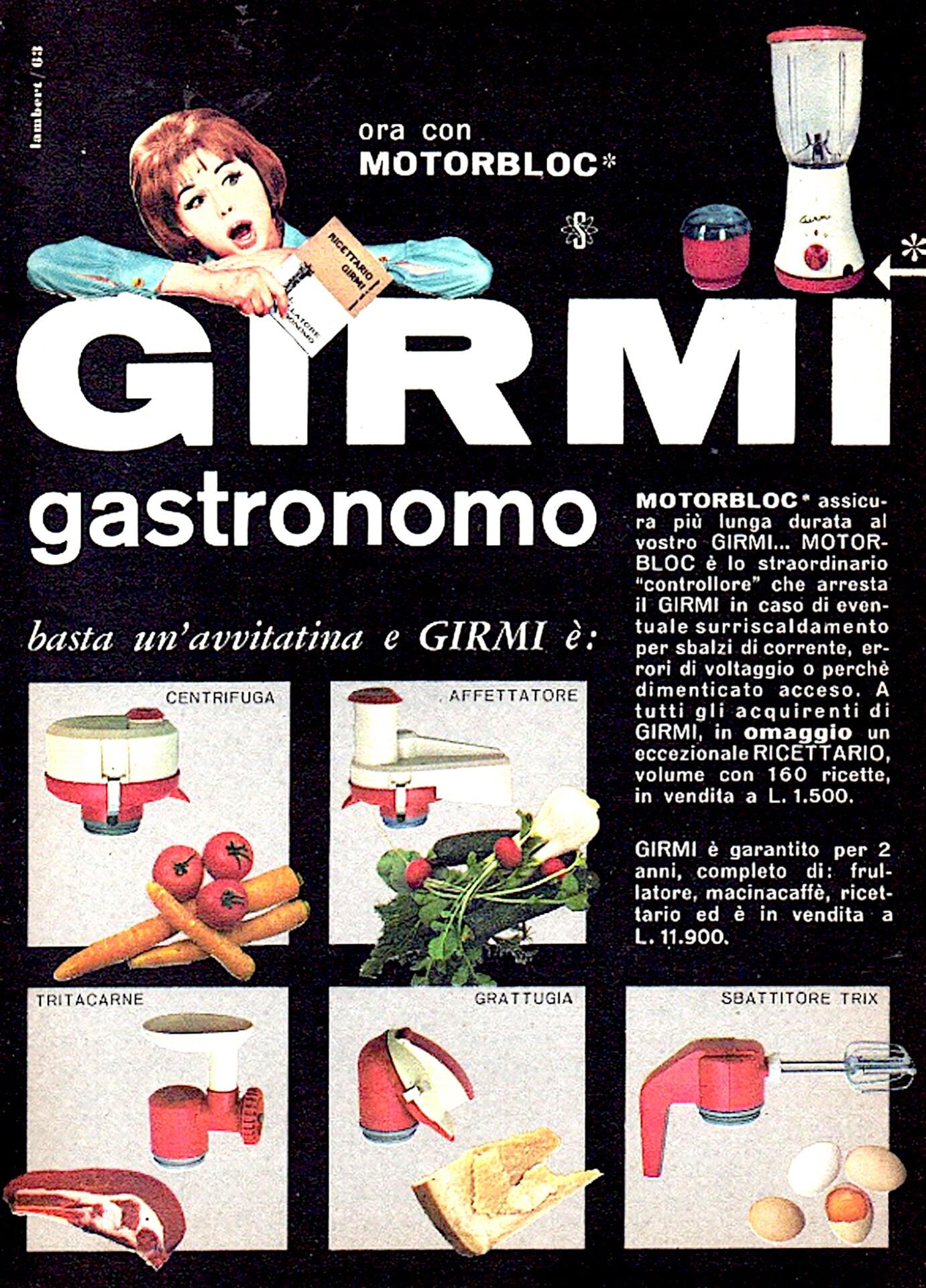 Un anuncio que muestra una de las veinte versiones del Gastronomo producidas en los años 60-80 Fuente: Bruno Maffeis, 1919-2019, Cien años de Girmi