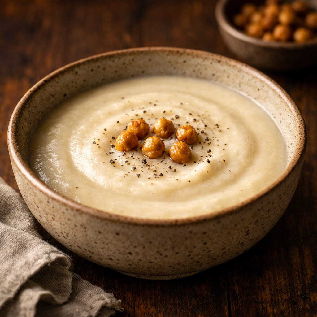 Crema di cavolfiore arrosto e patata con ceci croccanti